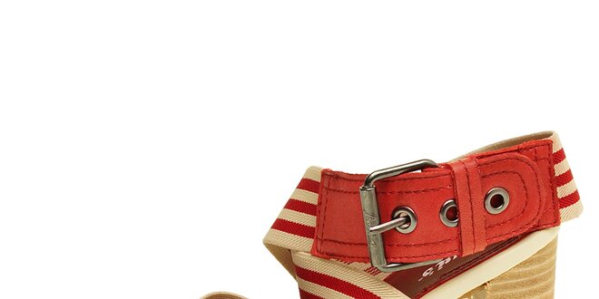 Dámské červeno-béžové sandálky na vysokém podpatku Levi's
