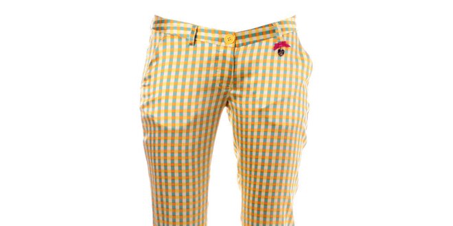 Dámské žluto-oranžové kostkované kalhoty Phard