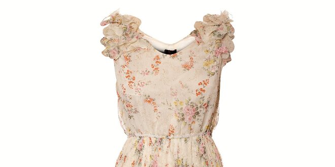 Dámské krémové šaty Yumi s květinovým potiskem a plisovanou sukní