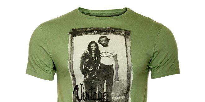 Pánské zelené tričko s vintage potiskem ZU elements
