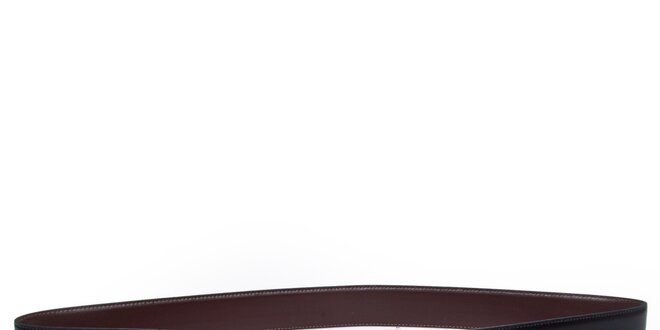 Pánský oboustranný černý kožený pásek se stříbrnou sponou Calvin Klein