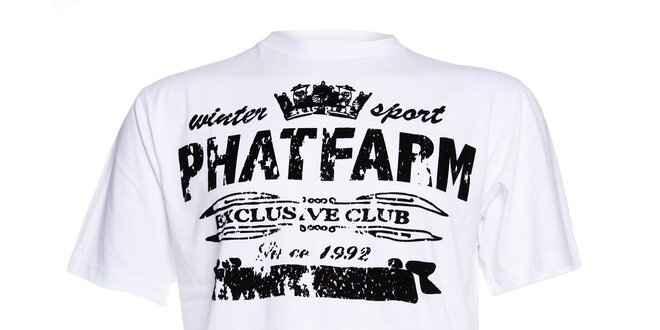 Pánské bílé triko Phat Farm s černým semišovým potiskem