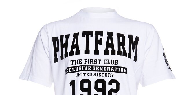 Pánské bílé tričko Phat Farm s černým semišovým potiskem