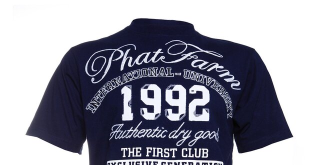 Pánské tmavě modré tričko Phat Farm s bílým potiskem a nášivkou