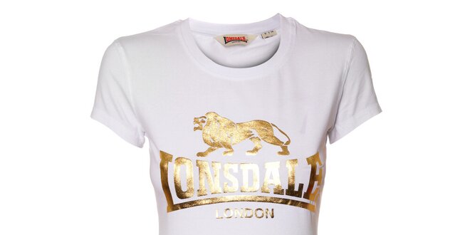 Dámské bílé tričko Lonsdale se zlatým potiskem