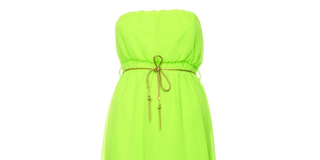 Dámské neonově zelené šaty se zlatým páskem Liza Too