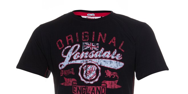 Pánské černé tričko Lonsdale s červeno-bílým potiskem