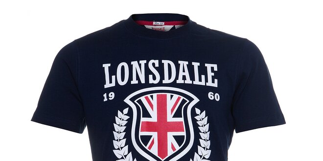 Pánské tmavě modré tričko Lonsdale s bílým potiskem a anglickou vlajkou