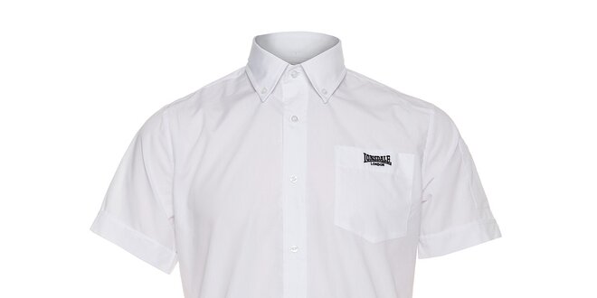 Pánská bílá košile Lonsdale s krátkým rukávem a černou výšivkou