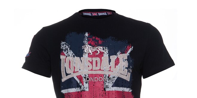 Pánské černé tričko Lonsdale s potiskem britské vlajky