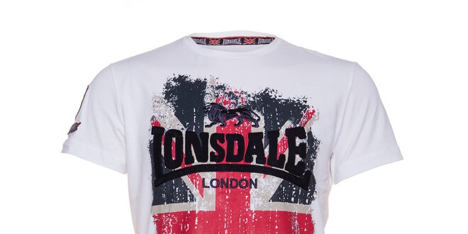 Pánské bílé tričko Lonsdale s potiskem britské vlajky