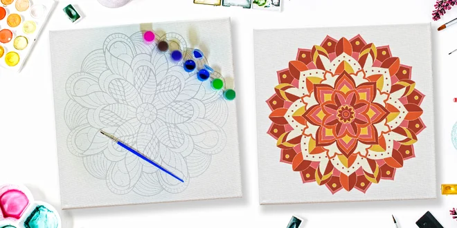 Kreativní sady: mandala na plátně, barvy i štětce