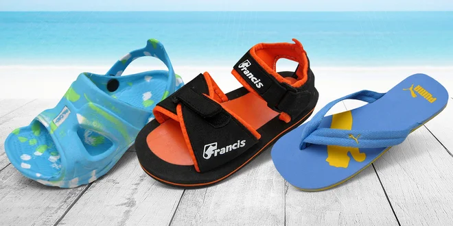 Dětské nazouváky, sandály a žabky: mnoho vzorů