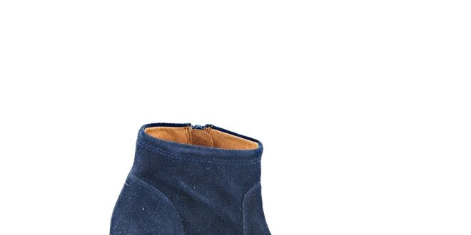 Dámské tmavě modré semišové kotníčkové boty na podpatku Eye