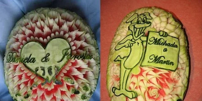 750 Kč za svatební vyřezávaný meloun - dárek co potěší v hodnotě 1500 Kč