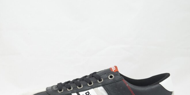 Pánské černo-bílé tenisky s červeným detailem Diesel