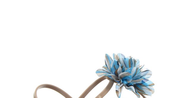 Dámské béžové sandálky s azurovou látkovou květinou Favolla