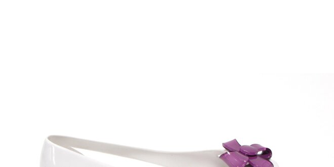 Dámské bílé baleríny s fialovou mašlí Favolla