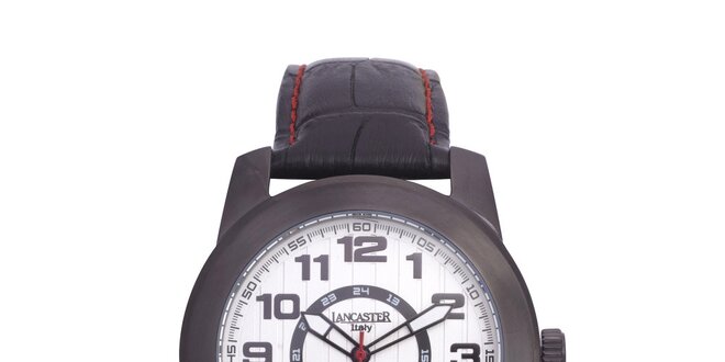 Pánské černé analogové hodinky s bílým ciferníkem Lancaster