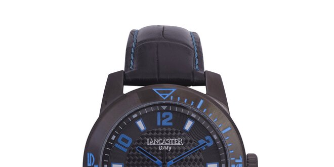 Pánské černé analogové hodinky s modrým detaily Lancaster