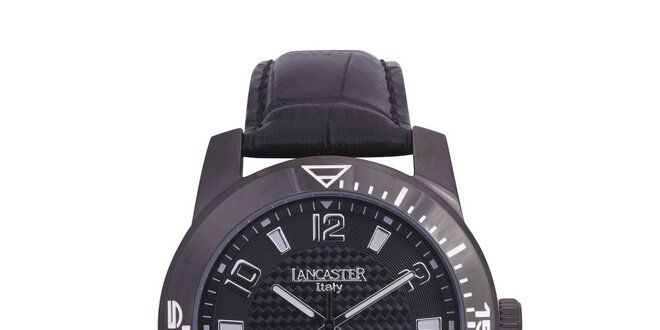 Pánské černé analogové hodinky s šedými detaily Lancaster