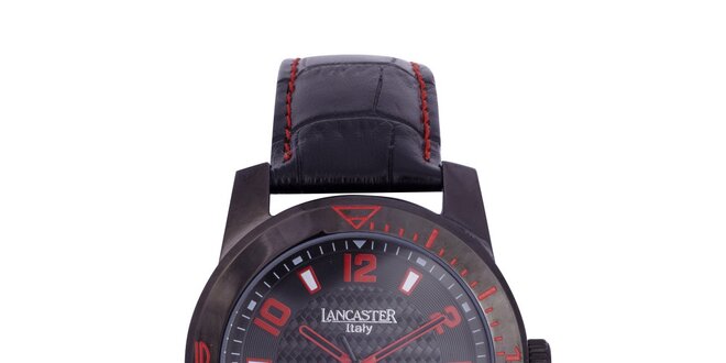 Pánské černé analogové hodinky s červenými detaily Lancaster