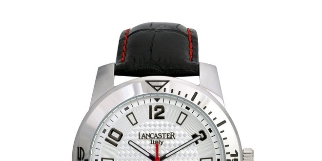 Pánské černé analogové hodinky se stříbrno-bílým ciferníkem Lancaster