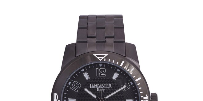 Pánské černé analogové hodinky z ušlechtilé nerez oceli Lancaster