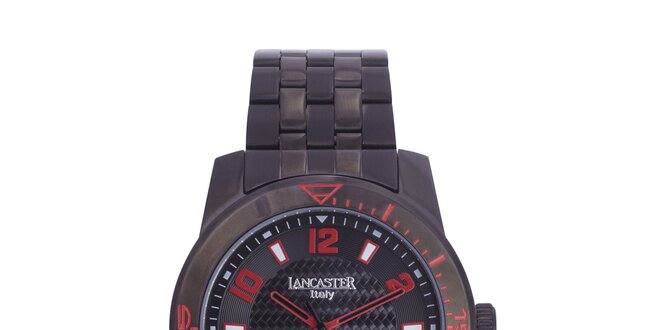 Pánské černé analogové hodinky s červenými detaily Lancaster