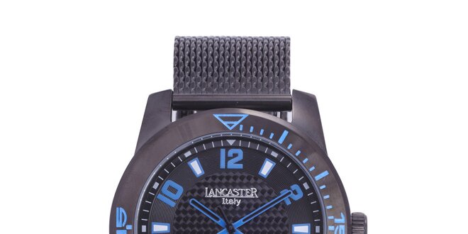 Pánské černé analogové hodinky s modrými detaily Lancaster