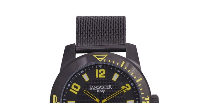 Pánské černé analogové hodinky se žlutými detaily Lancaster