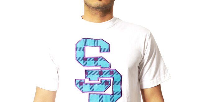 Pánské bílé tričko Southpole s fialovo-modrou nášivkou