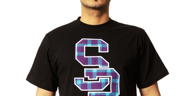 Pánské černé tričko Southpole s fialovo-modrou nášivkou