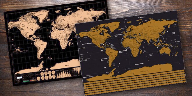 Stírací mapa světa s hliníkovou vrstvou