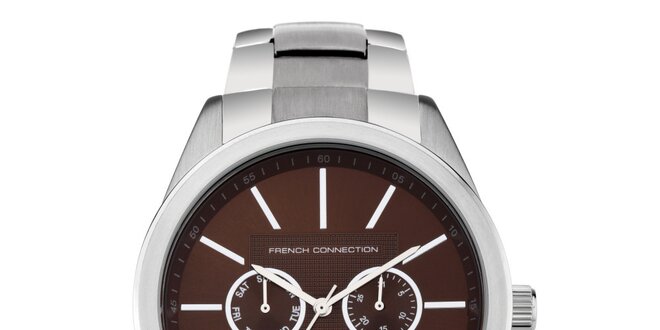 Pánské stříbrno-hnědé analogové hodinky French Connection