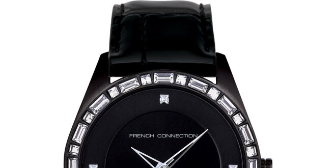 Dámské černé analogové hodinky French Connection s krystaly