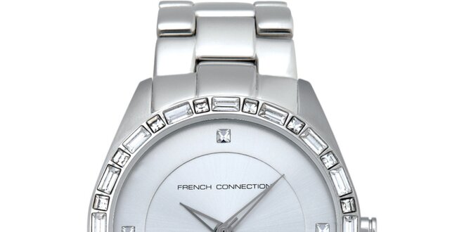 Dámské stříbrné analogové hodinky French Connection s krystaly