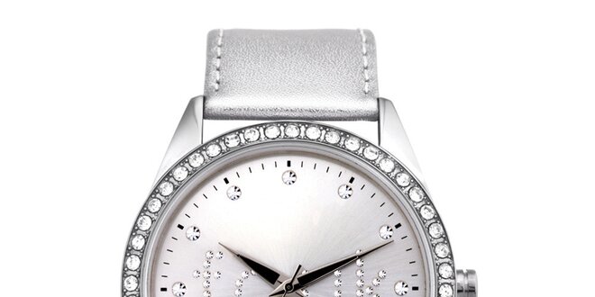 Dámské stříbrné analogové hodinky French Connection s krystaly