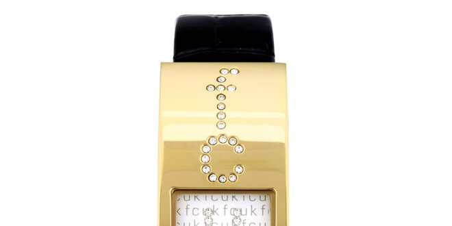 Dámské zlato-černé analogové hodinky s originálním ciferníkem French Connection