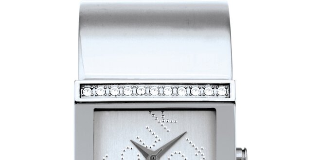 Dámské stříbrné analogové hodinky s krystaly French Connection