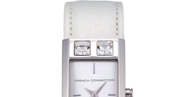 Dámské bílé analogové hodinky s krystaly French Connection