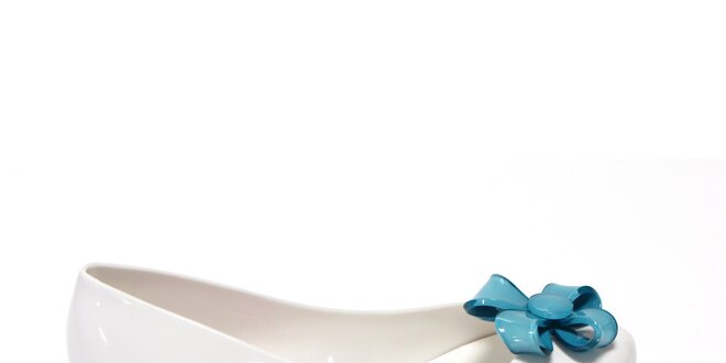 Dívčí bílé balerínky s modrou květinou Favolla