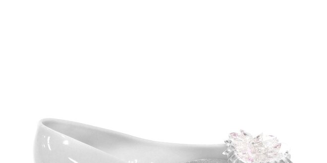 Dívčí bílé balerínky s krystalem ve tvaru květiny Favolla