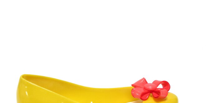 Dívčí žluté balerínky s růžovou květinou Favolla