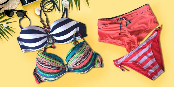 Dámské plavky: pruhované i jednobarevné