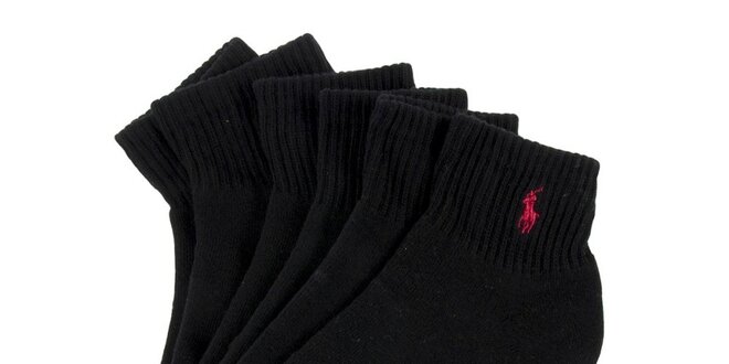 Troje černé pánské ponožky s lemem Ralph Lauren