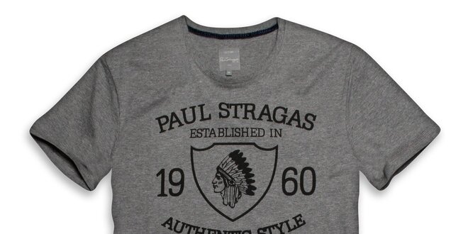 Pánské šedé bavlněné tričko s potiskem Paul Stragas