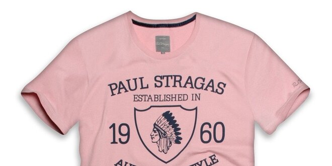 Pánské růžové bavlněné tričko s potiskem Paul Stragas