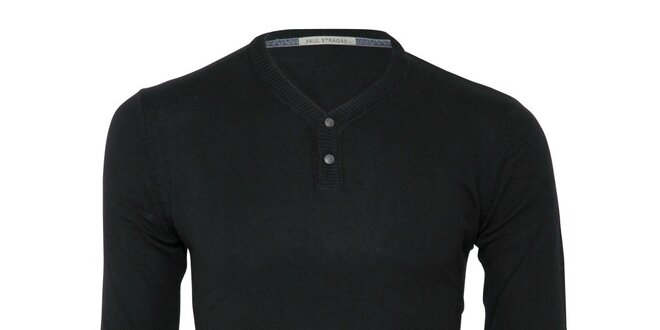Pánský černý svetr s šedými záplatami Paul Stragas