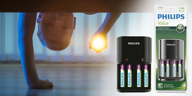 Nabíječky Philips včetně tužkových NiMH baterií